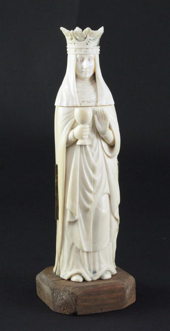 A Dieppe ivory triptych figure of Mary, late 19th century, 20cm
